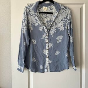 Anthropologie Women's Light Blue Floral Blouse